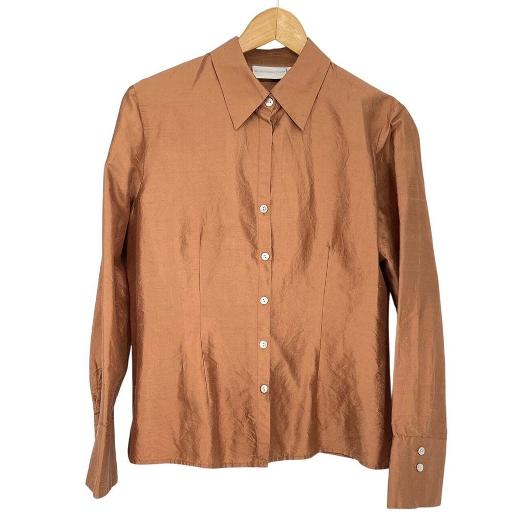 Worthington Shot Changeant‎ Orange 100% Silk Blouse Size 8 Classic Quiet Luxury